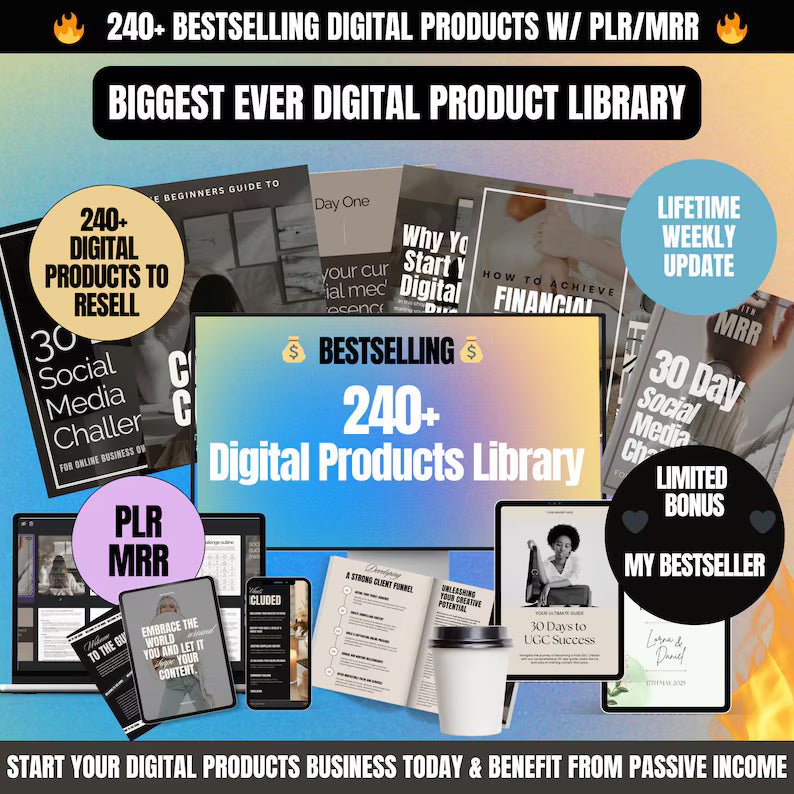 240+ PLR Digital Products Bundle Master Resell Rights MRR Private Label Rights, PLR Canva Templates to Sell on Etsy Done for You Library