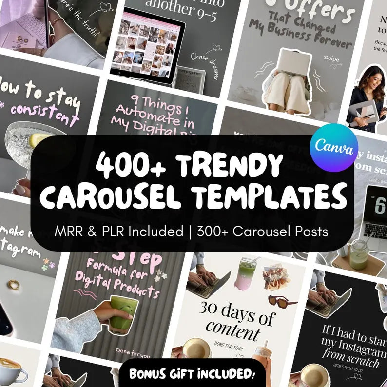 400+ Faceless Instagram Carousel Templates: MRR PLR Canva Social Media Kit, Social Media Manager, Digital Products, Personalize In Canva