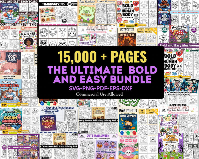he Ultimate Bold & Easy Coloring Book Bundle | 15000+ Pages, 30+ Interiors, KDP Ready