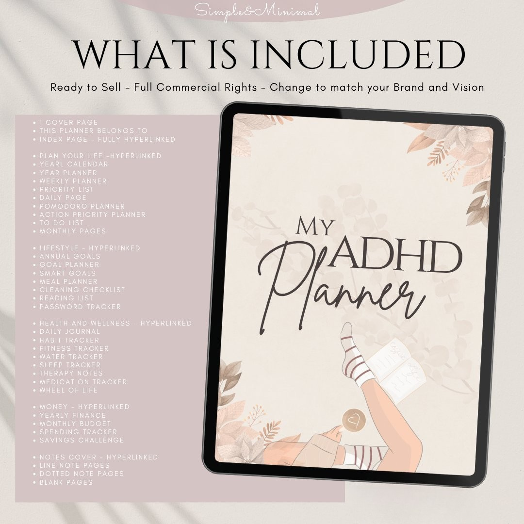 PLR ADHD Digital Planner | ADHD Planner Editable in Canva