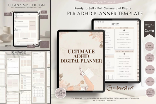 PLR ADHD Digital Planner | ADHD Planner Editable in Canva