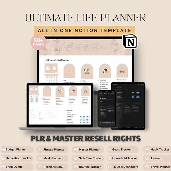 Notion Life Planner Template: PLR & MRR Life and Self-Care Templates Master Resell Right