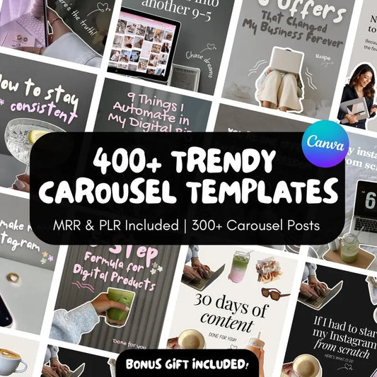 400+ Faceless Instagram Carousel Templates: MRR PLR Canva Social Media Kit, Social Media Manager, Digital Products, Personalize In Canva